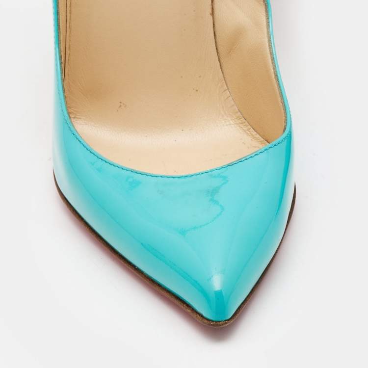Pre Owned Christian Louboutin Turquoise Patent Leather Pigalle Follies Pumps Size 37.5
