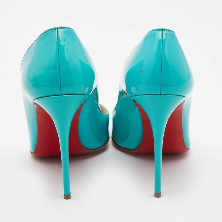 Pre Owned Christian Louboutin Turquoise Patent Leather Pigalle Follies Pumps Size 37.5