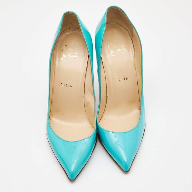 Pre Owned Christian Louboutin Turquoise Patent Leather Pigalle Follies Pumps Size 37.5