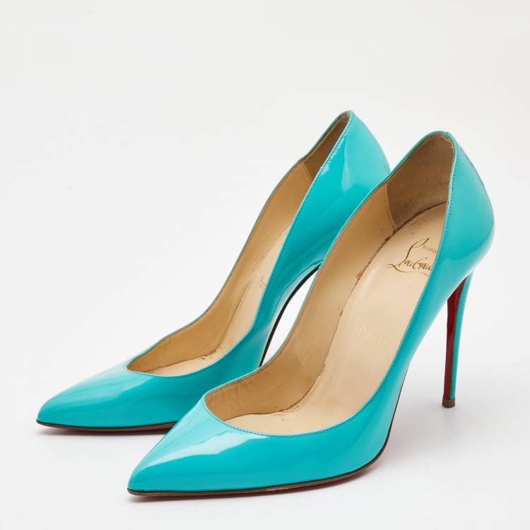 Pre Owned Christian Louboutin Turquoise Patent Leather Pigalle Follies Pumps Size 37.5
