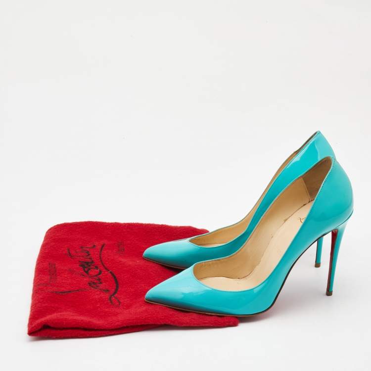 Pre Owned Christian Louboutin Turquoise Patent Leather Pigalle Follies Pumps Size 37.5