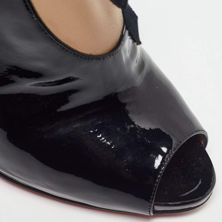 مملوكة مسبقًا Christian Louboutin Black Patent Leather and Mesh Ankle Booties Size 40