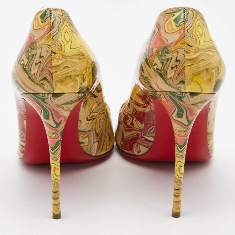 Pre Owned Christian Louboutin Multicolor Marble Print Patent Leather Fifi Pumps Size 38