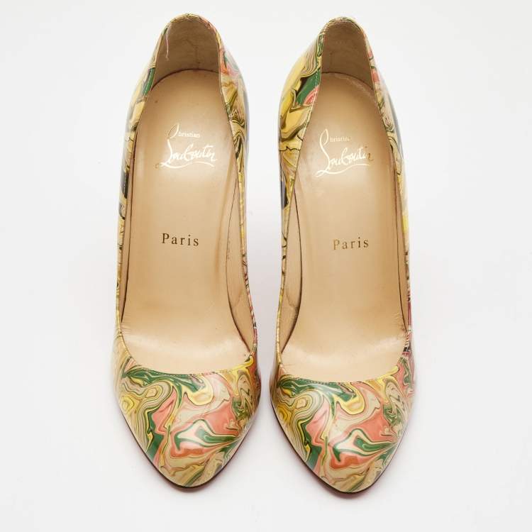 Pre Owned Christian Louboutin Multicolor Marble Print Patent Leather Fifi Pumps Size 38