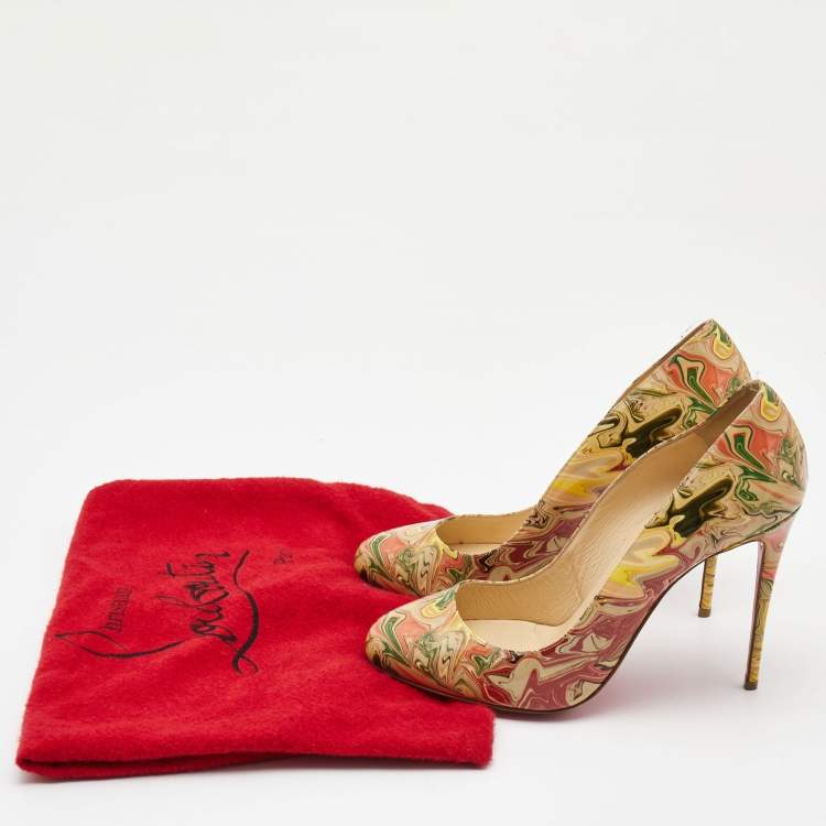 Pre Owned Christian Louboutin Multicolor Marble Print Patent Leather Fifi Pumps Size 38