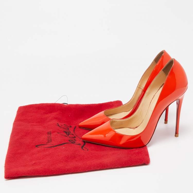 Pre Owned Christian Louboutin Orange Patent Leather So Kate Pumps Size 38