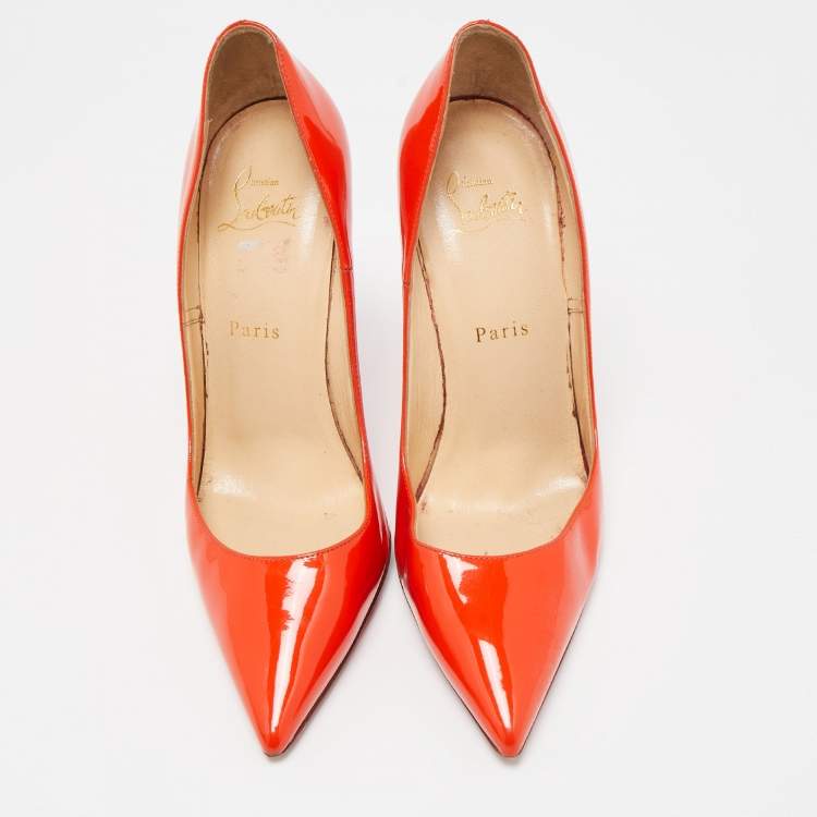 Pre Owned Christian Louboutin Orange Patent Leather So Kate Pumps Size 38