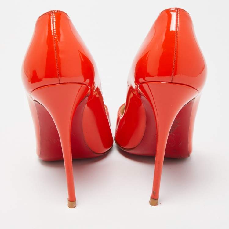 Pre Owned Christian Louboutin Orange Patent Leather So Kate Pumps Size 38