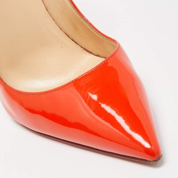 Pre Owned Christian Louboutin Orange Patent Leather So Kate Pumps Size 38