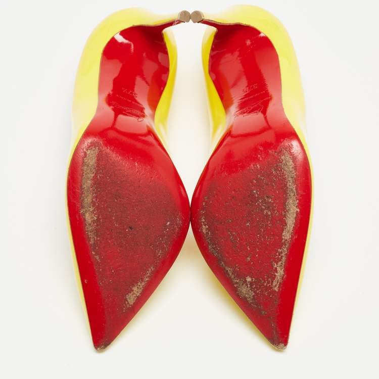 مملوكة مسبقًا Christian Louboutin Yellow Patent Leather Pigalle Follies Pumps Size 37.5