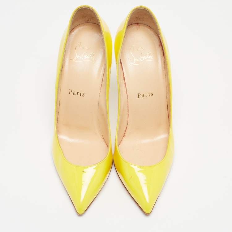 مملوكة مسبقًا Christian Louboutin Yellow Patent Leather Pigalle Follies Pumps Size 37.5