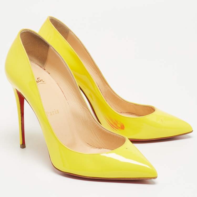 مملوكة مسبقًا Christian Louboutin Yellow Patent Leather Pigalle Follies Pumps Size 37.5