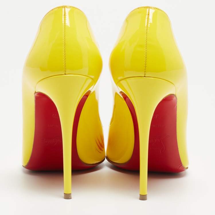 مملوكة مسبقًا Christian Louboutin Yellow Patent Leather Pigalle Follies Pumps Size 37.5
