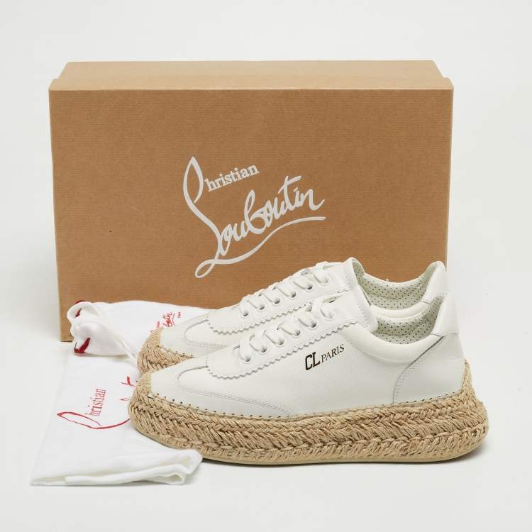 Pre Owned Christian Louboutin White Canvas And Leather Espasneak Espadrille Sneakers Size 37