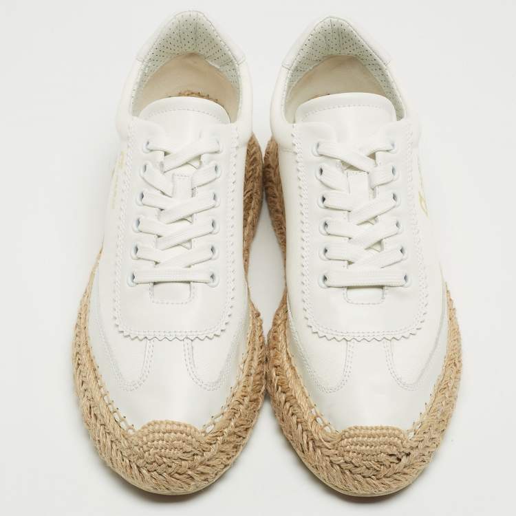 Pre Owned Christian Louboutin White Canvas And Leather Espasneak Espadrille Sneakers Size 37