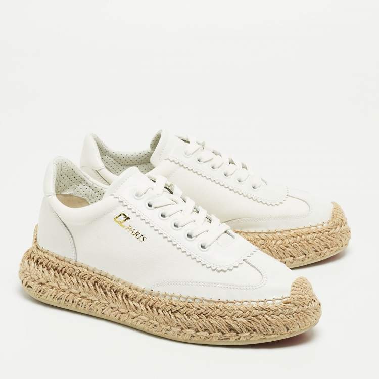 Pre Owned Christian Louboutin White Canvas And Leather Espasneak Espadrille Sneakers Size 37