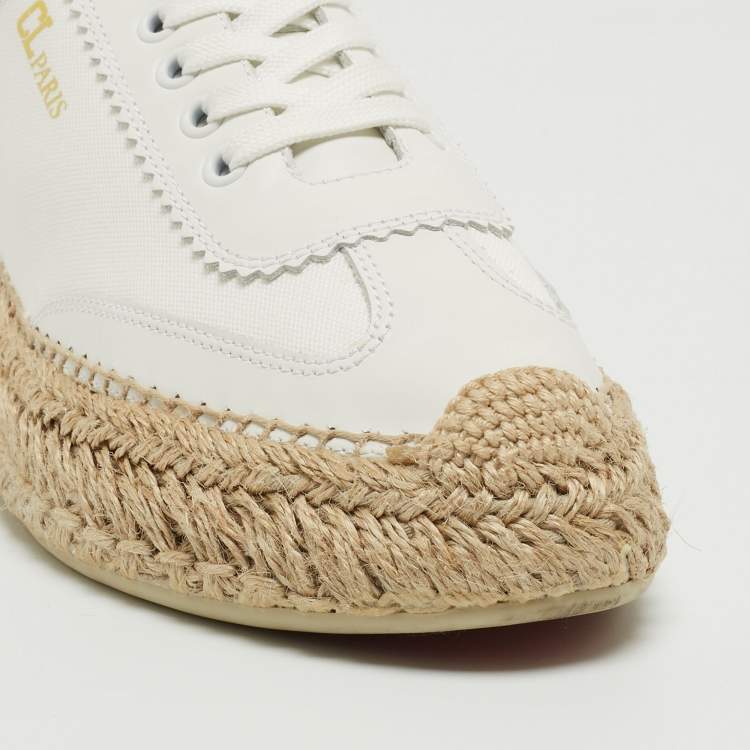 Pre Owned Christian Louboutin White Canvas And Leather Espasneak Espadrille Sneakers Size 37