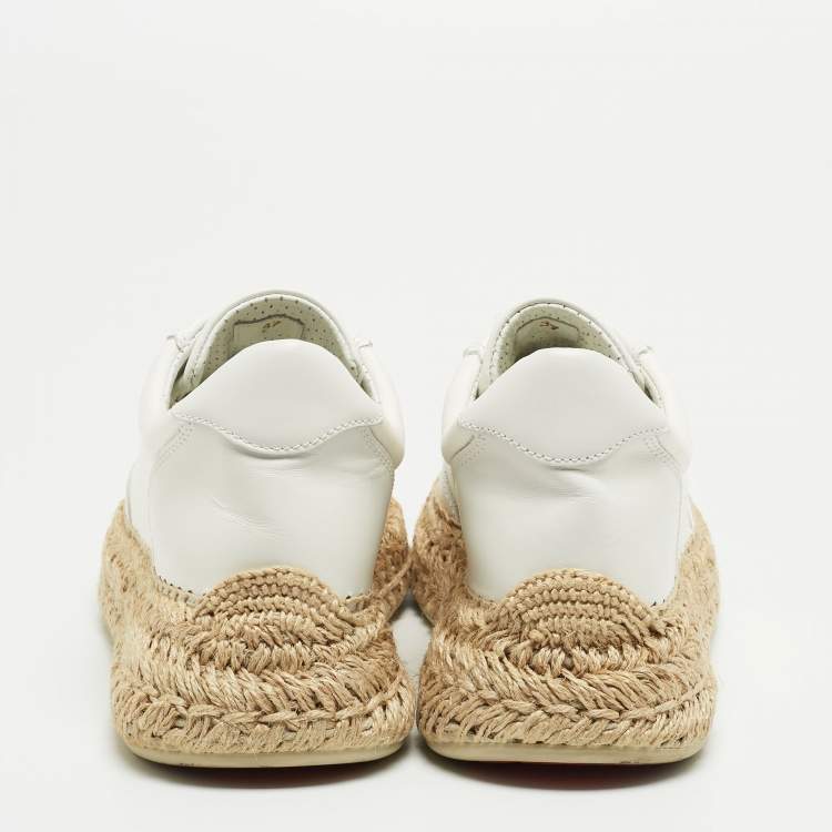 Pre Owned Christian Louboutin White Canvas And Leather Espasneak Espadrille Sneakers Size 37