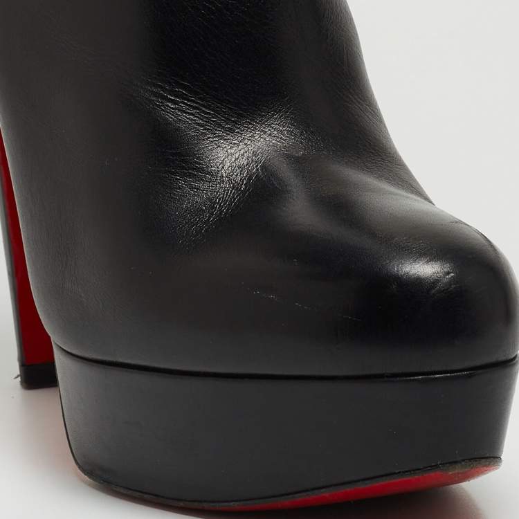 Pre Owned Christian Louboutin Black Leather Bianca Platform Knee Length Boots Size 39.5