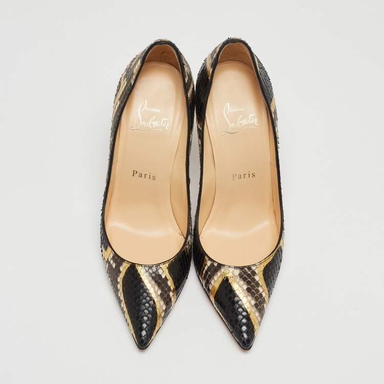 Pre Owned Christian Louboutin Tricolor Python Leather So Kate Pointed Toe Pumps Size 36.5