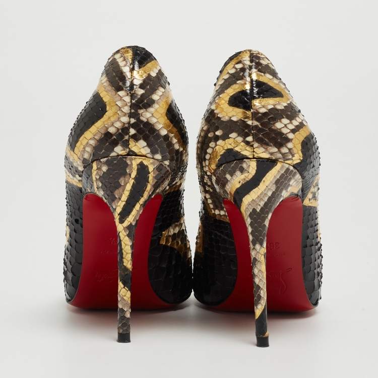 Pre Owned Christian Louboutin Tricolor Python Leather So Kate Pointed Toe Pumps Size 36.5