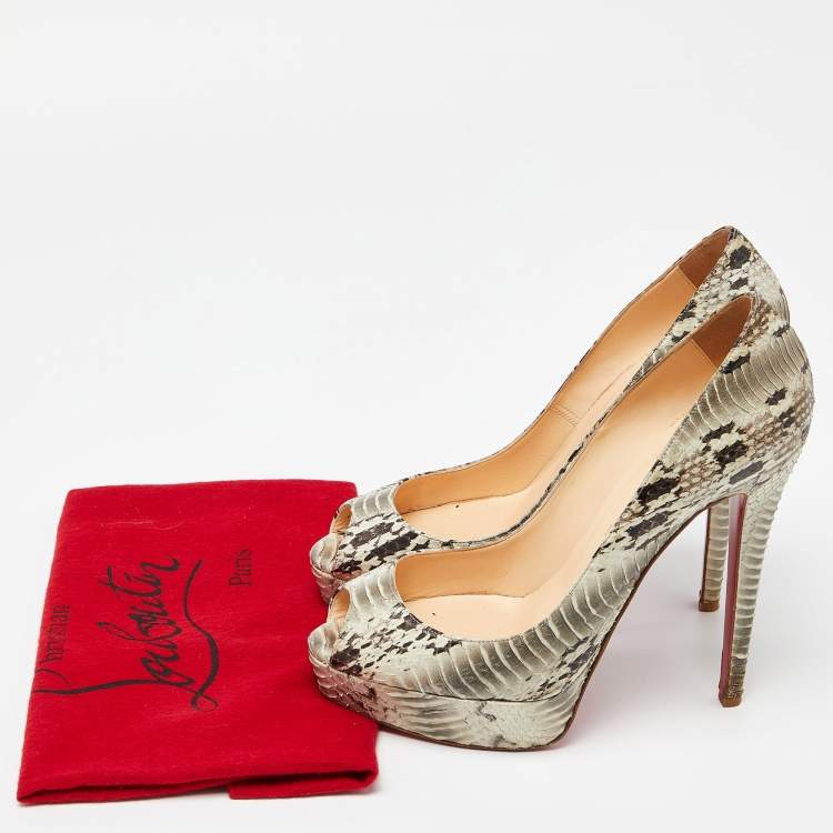 Pre Owned Christian Louboutin Grey Watersnake Leather Lady Peep Pumps Size 40