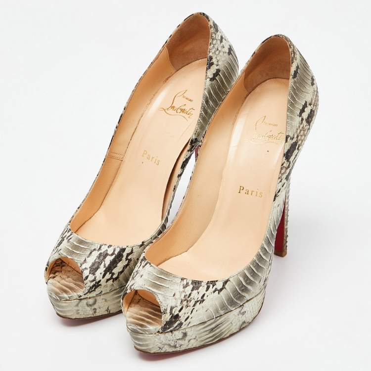 Pre Owned Christian Louboutin Grey Watersnake Leather Lady Peep Pumps Size 40