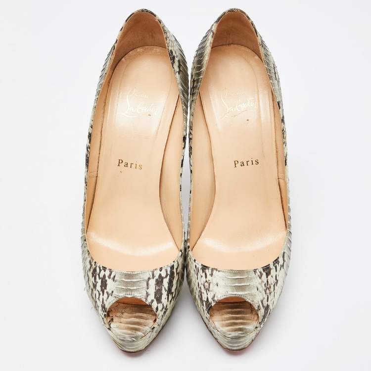 Pre Owned Christian Louboutin Grey Watersnake Leather Lady Peep Pumps Size 40
