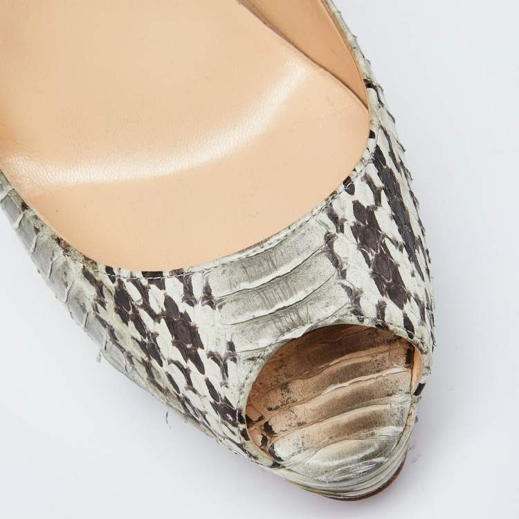 Pre Owned Christian Louboutin Grey Watersnake Leather Lady Peep Pumps Size 40