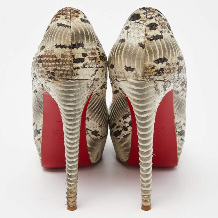 Pre Owned Christian Louboutin Grey Watersnake Leather Lady Peep Pumps Size 40