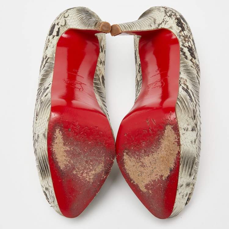 Pre Owned Christian Louboutin Grey Watersnake Leather Lady Peep Pumps Size 40