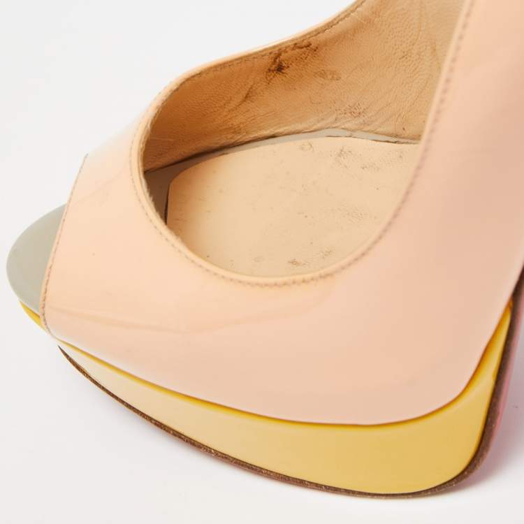 Pre Owned Christian Louboutin Multicolor Lady Peep Sling  Pumps Size 38.5