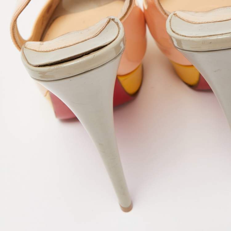 Pre Owned Christian Louboutin Multicolor Lady Peep Sling  Pumps Size 38.5