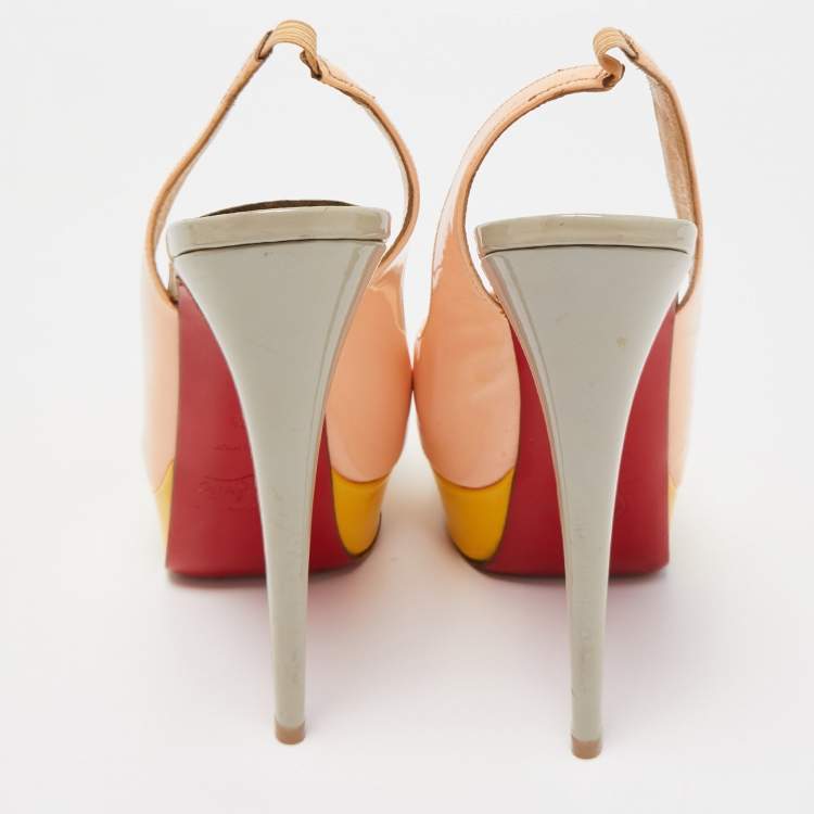 Pre Owned Christian Louboutin Multicolor Lady Peep Sling  Pumps Size 38.5
