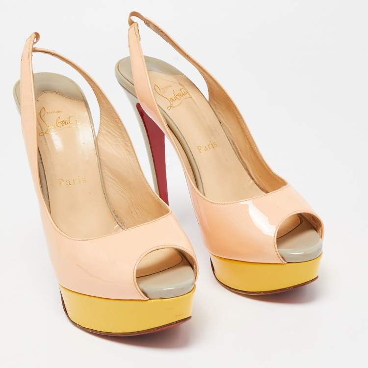 Pre Owned Christian Louboutin Multicolor Lady Peep Sling  Pumps Size 38.5