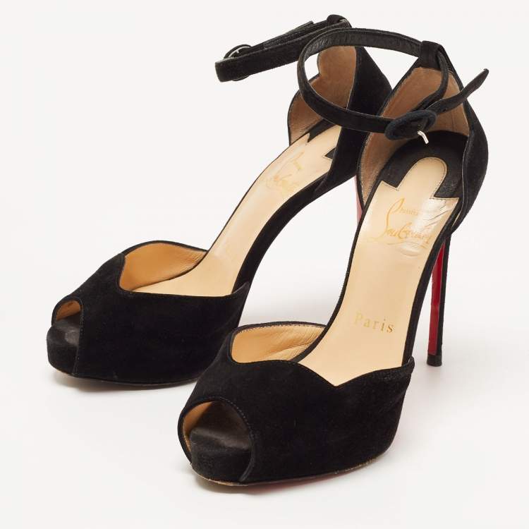 Christian Louboutin Black Suede Ankle Strap Sandals Size 35