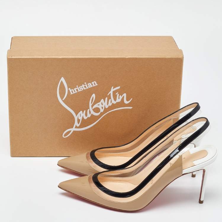Pre Owned Christian Louboutin Tricolor Patent Leather and PVC Paulina Slingback Pumps Size 37.5