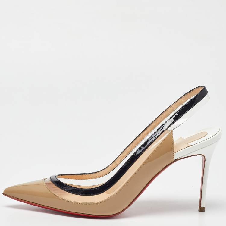 Pre Owned Christian Louboutin Tricolor Patent Leather and PVC Paulina Slingback Pumps Size 37.5