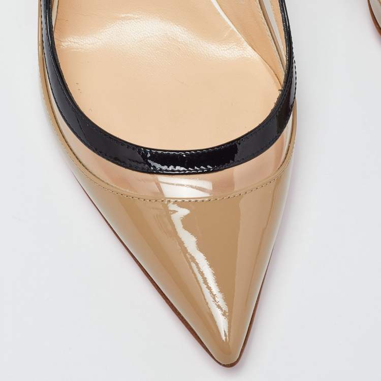 Pre Owned Christian Louboutin Tricolor Patent Leather and PVC Paulina Slingback Pumps Size 37.5