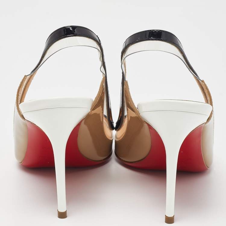 Pre Owned Christian Louboutin Tricolor Patent Leather and PVC Paulina Slingback Pumps Size 37.5