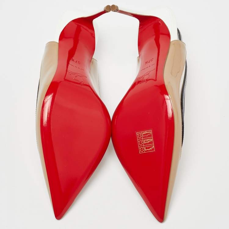 Pre Owned Christian Louboutin Tricolor Patent Leather and PVC Paulina Slingback Pumps Size 37.5