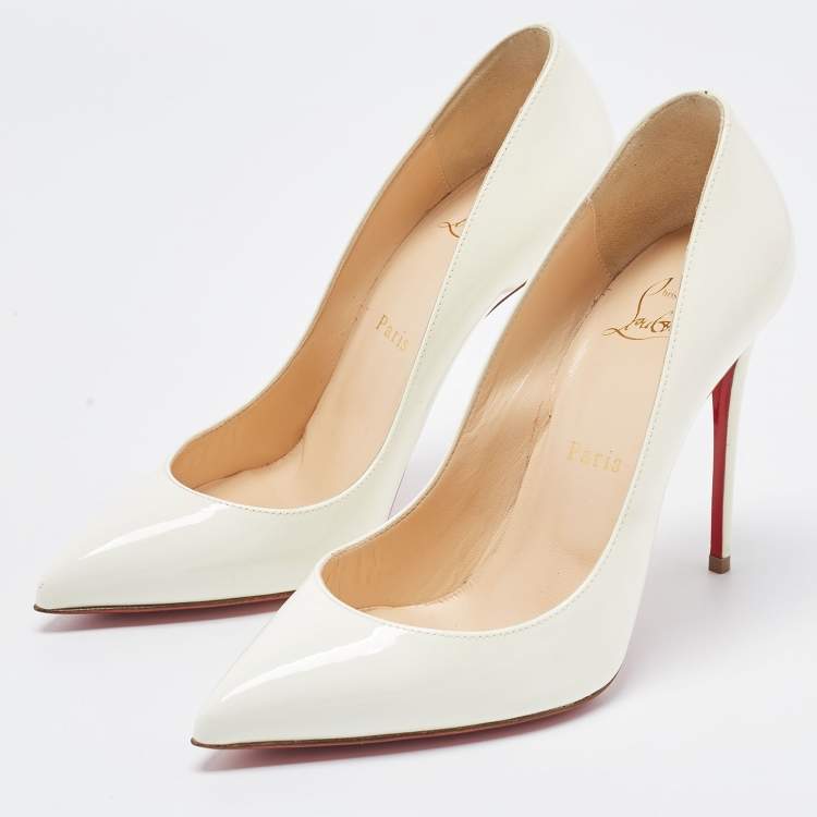 Pre Owned Christian Louboutin White Patent Leather So Kate Pointed Toe Pumps Size 37.5