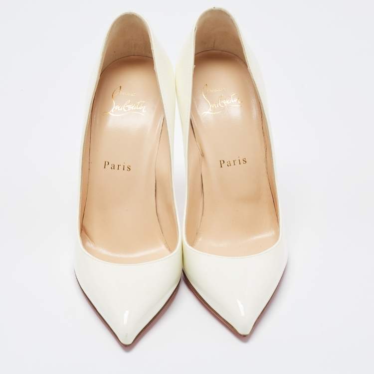 Pre Owned Christian Louboutin White Patent Leather So Kate Pointed Toe Pumps Size 37.5