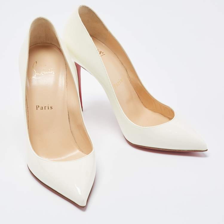 Pre Owned Christian Louboutin White Patent Leather So Kate Pointed Toe Pumps Size 37.5