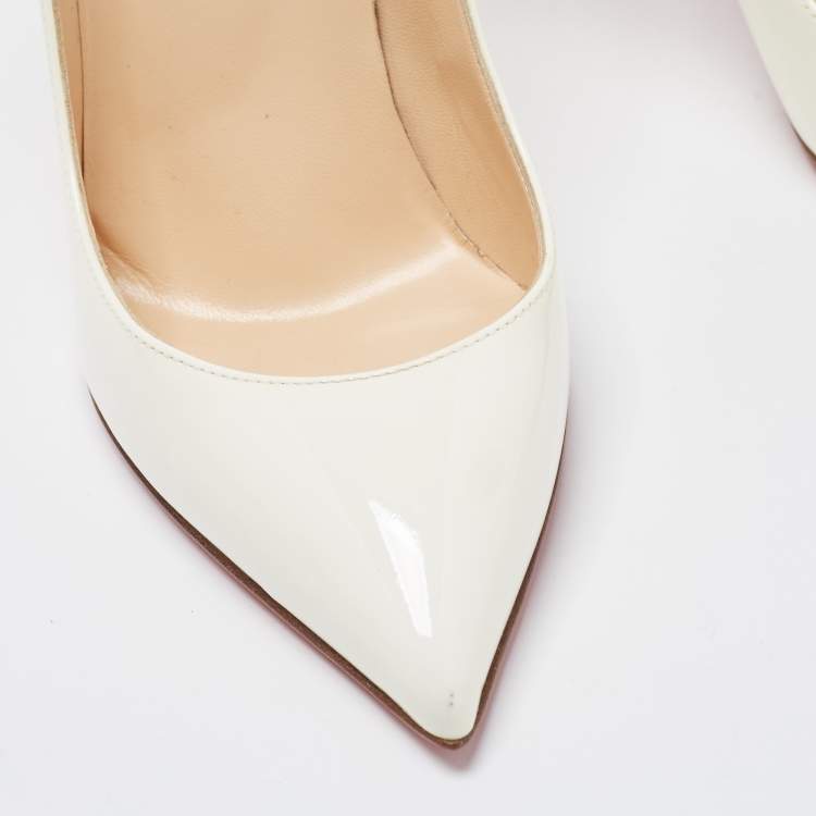 Pre Owned Christian Louboutin White Patent Leather So Kate Pointed Toe Pumps Size 37.5
