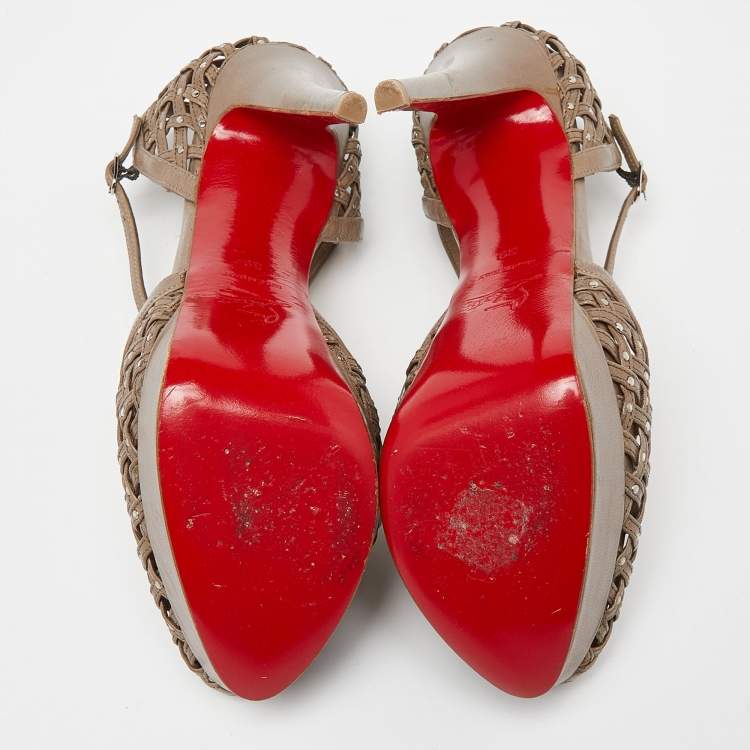 Pre Owned Christian Louboutin Grey Leather Mrs Caged Platform Sandals Size 39