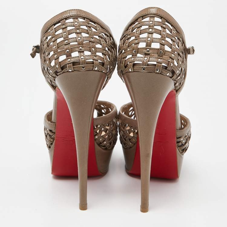 Pre Owned Christian Louboutin Grey Leather Mrs Caged Platform Sandals Size 39