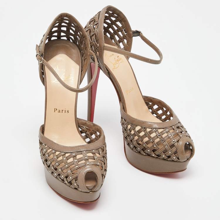 Pre Owned Christian Louboutin Grey Leather Mrs Caged Platform Sandals Size 39