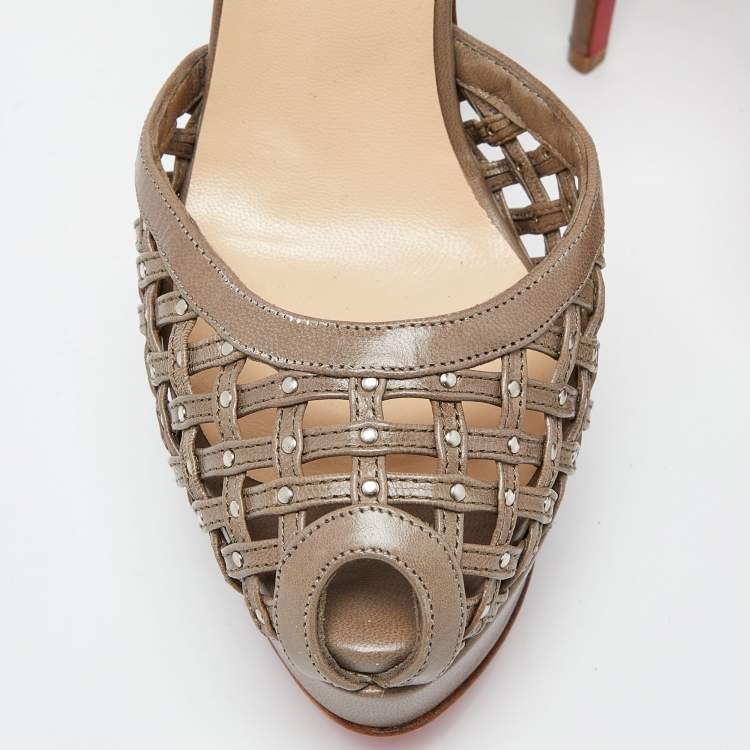 Pre Owned Christian Louboutin Grey Leather Mrs Caged Platform Sandals Size 39