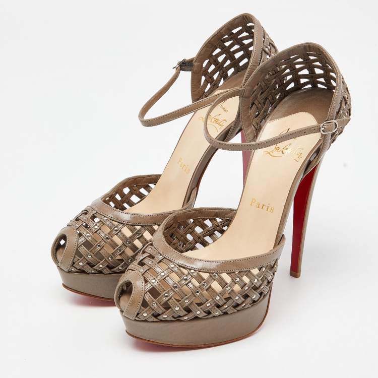 Pre Owned Christian Louboutin Grey Leather Mrs Caged Platform Sandals Size 39